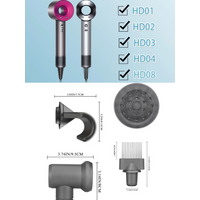 4Pcs Grey Set Diffuser/Nozzle/Comb/Adapter for High-Speed hair dryer HD01-HD08 & Airwrap