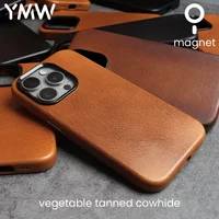 YMW Magnetic Genuine Leather Case for iPhone 16 Pro Max 15 14 Personality Cowhide Magnetic Phone Cover