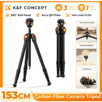 K&F CONCEPT 60" Carbon Fiber Tripod for Camera DSLR Flexible Center Axis 13.2lb Load Lightweight Travel Tripod for Photography