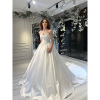 SoDigne A-line Elegant Satin Bride Dresses Sweetheart Sleeveless Pearls Wedding Dress Long Bridal Gown Robe De Mairee Customized