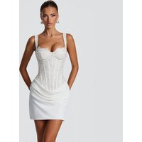 Women White Lace Corset Mini Dress Sleeveless Bodycon Party Cocktail Dress 2026