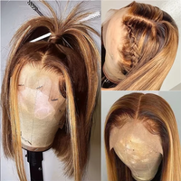 200% Dichte Kurze Bob-Perücken mit Highlights, Gerade Lace-Front-Perücken, Blonde 13x4 Transparente Lace-Front-Perücke, 100% Echthaar 427 # 16 Zoll