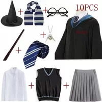 Hermione Cosplay Costume Robe Cape Harryy Potter Tie Scarf Wand Glasses Skirt Gryffindor Sweater Halloween Christmas Costume