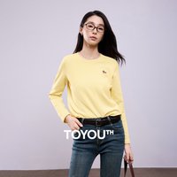 TOYOUTH Women's Long-Sleeve T-Shirts 2026 Autumn NewAsymmetric Cartoon Dog Embroidery Soft Cotton Casual Base-Layer Top