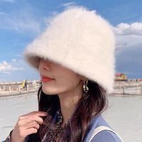 2023 neue Hut winter frauen mode Einfarbig kaninchen pelz hut eimer kappe fischer hut gestrickte wolle becken Eimer hut