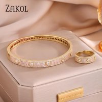 ZAKOL New Nickel Free Micro Paved Heart Cubic Zirconia Bracelet Ring Set For Women Luxury Bridal Wedding Party Jewelry Gift