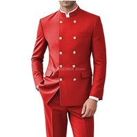 Men 2 Pieces Suit Suits for Men Gold Button Jacket Pant Set Traditional Wedding