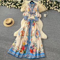 Lady Elegant Single Breasted Shirt Tops&A Line Skirt Set 2025 Party Fashion Floral Print Ddresses Suit Women Long Sleeve Outfit