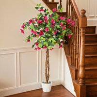 120cm Artificial Bougainvillea Tree Tall Potted Fake Flower Tree With Wood Trunk Pink Blooms For Outdoor Indoor Home Decor