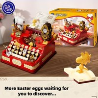 New Snoopy Retro Series Music Typewriter Building Block Model Assembly Cartoon Puzzle Toy Gift Removable Collection Ornament