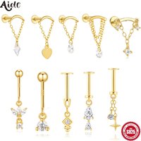AIDE 925 Sterling Silver Cartilage Stud Women's Earrings Septum Piercing Zircon Ear Hoop Lobe Tragus Helix Jewelry Pendientes