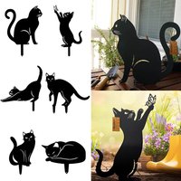 Hot Iron Art Metal Ground Inserted Pile Cat Metal Statues Garden Ornaments Outdoor Lawn Decoration