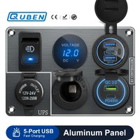 Car Charger Multi-Functions Aluminum Panel UPS Cigarette Lighter Socket Dual Port USB QC3.0 12V 24V for RV Yacht Travel Trailers