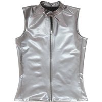 PU Leather Shiny Sleeveless Vest Front Zipper Open Men's Shaping Tank Tops Nightclub Stage Performance Man T-shirts Fashion