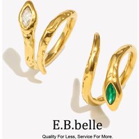 E.B.belle Hypoallergenic Green Clear Cubic Zirconia 18K Gold Plated Stainless Steel Snake Ring Women's Waterproof Titanium Ring