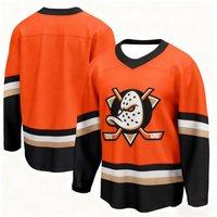 2026 Summer Men's Orange Ice Hockey Style Jersey - Quick Dry Breathable V-Neck Long Sleeve Sports Tee with Duck Graphic