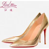 Spring/Summer Red Bottom Lizard Pattern Embossed Gold Pointed Shallow Mouth Slim Heels Sexy Banquet High Heels Single Shoes