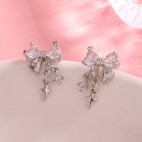 Fashion Personality Bow Zircon 925 Sterling Silver Jewelry Female Ins Niche Design Earrings E144
