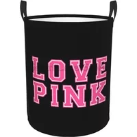 Love Pink Print Black Laundry Basket Reusable Foldable Laundry Hamper Large Waterproof Oxford Cloth Storage Bucket Organizer