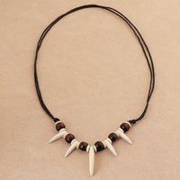 1 PC Fashion Imitate Teeth Beaded Necklace Rope Braided Imitation Wolf fangs Necklace Surfer Adjustable Length Necklace Amulet