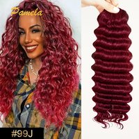 Burgundy Color Feather Crochet Human Hair Extensions Deep Wave 99j PreLooped PreSeparated Knotless Crochet Human Hair Extensions