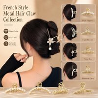 Metal Hair Claw Clips Set French Style Golden Faux Pearl Rhinestone Secure Hold Elegant Styling for Daily Party Wedding