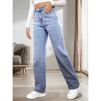 Women's classic washed jeans, slightly elastic, loose straight-leg wide-leg jeans, casual and versatile jeans for going out