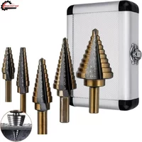 5Pcs Step Drill Bit Straight Groove Pagoda Hole Cutter Metal Cone Drill Bit Hole Opener Aluminum Box Metal Drilling Tool