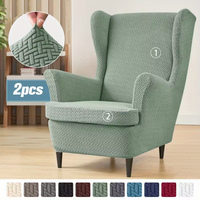 2pcs/set Jacquard Wing Chair Covers Solid Color Stretch Wingback Armchair Slipcovers Anti-dirty Furniture Protector Decor image 4