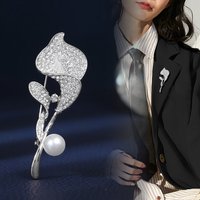 Luxury Full Rhinestone Calla Lily Flower Brooches For Women Fashion Elegant Pearl Tulip Brooch Suit Lapel Pin Lady Jewelry Gifts