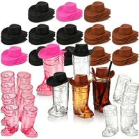 Mini Cowboy Boot Shot Glasses Hats Set Western Cowgirl Party Favors Bachelorette Disco Birthday Wedding Western Farm Theme Decor