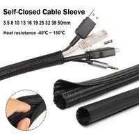 3mm ~ 50mm Black Self-Closed Cable Sleeve PET Braided High Protection Insulated USB Cable Power Cord Wrap Sheath Split Sleeving