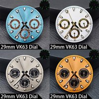 High Quality 29mm VK63 Watch Dial Green Luminous 6 Hands Chronograph Dial Fit VK63 Quartz Movement 39mm Watch Case Men Watch Acc