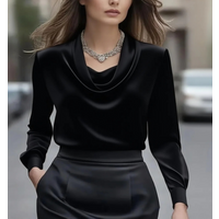 Women Slim Neck Long Sleeve Shirt Elegant Office Work Blouse Comfy Silk Satin Top