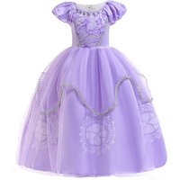 Robe d'été Sophie en tulle à manches courtes pour fille, tenue de princesse fleurie violette pour spectacle d'anniversaire