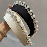 Vintage Court Style French Pearl Rhinestone Crown Headband Noble Elegant Hair Accessory for Women