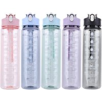 800ml Sports Water Bottle with Straw & Handle Portable Drinking Cup Leakproof Motivational Drinking Bottle for Outdoor Sports