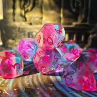 Pink-Blue Gradient Polyhedral Multifaceted Sharp Edge Dice Set, Transparent Resin Dice for DND RPG Board Games
