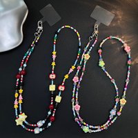 Ins Handmade Bead Children's Fun Color Mobile Phone Diagonal Cross Chain Star Hanging Rope Ccd Camera Pendant
