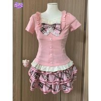 Japanese Retro Sweet Kawaii Women 2 Piece Set Ruffle Bow Top + Plaid Layered Cake Skirt Y2k Aesthetic Cute Casual Daily Outfits