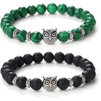 Vintage Owl Charm Bracelets & Bangles For Men Women Natural Lava Stone Malachite Beads Couple Bracelets Friendship Jewelry Gifts