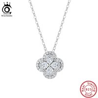 ORSA JEWELS Exquisite 925 Sterling Silver D Color Moissanite Pendant Necklace for Women Four-leaf Clover Wedding Jewelry MON17