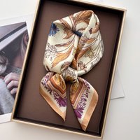 Luxury Square Scarf For Women Elegant Ladies Hijab Neckerchief Floral Print Shawl Soft Stain Imitation Silk Bandana Bag Ribbon