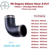 3PLY 90° 102MM Length 90 Degree Elbow Silicone Coolant Water Intercooler Hose ID 6.5 8 9.5 11 13-57MM 1PC Matt Black W/ 2Clamps