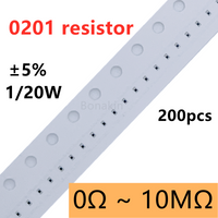 200pcs 0201 5% SMD resistor 0R10R20R22R100R120R200R330R470R510R1K1.5K2.2K3.3K4.7K5.1K10K12K15K20K22K30K47K51K100K200K510K1MĪ© ohm