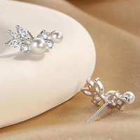Huitan Trendy Fancy Silver Color/Gold Color Women's Stud Earrings With Imitation Pearls For Wedding Engagement Party Accessories