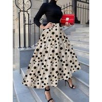 Printed Design Summer casual style black polka dot cream half skirt