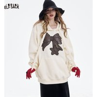 ELFSACK 2025 Winter New Arrivals Y2K Casual Loose Bow Graphic Drawstring Large Pocket Hoodie For Women