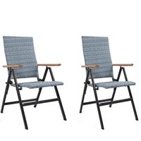 2 x Rattan Garden Dining Chairs With 7 Reclining Positions Outdoor Foldable Picnic Chair For Beach, Park, Picnic Grey