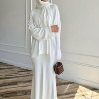 2025 Hot Selling New Soft and Solid Color Relaxed Long Sleeved Top Long Skirt and Headscarf Three Piece Set